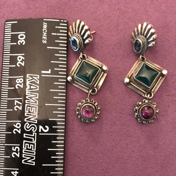 Pretty Sterling Silver Earrings w/Stones - Picture 4 of 4